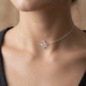 Mini Cleaclear quartz gemstone sterling silver choker necklacer Quartz Choker Necklace