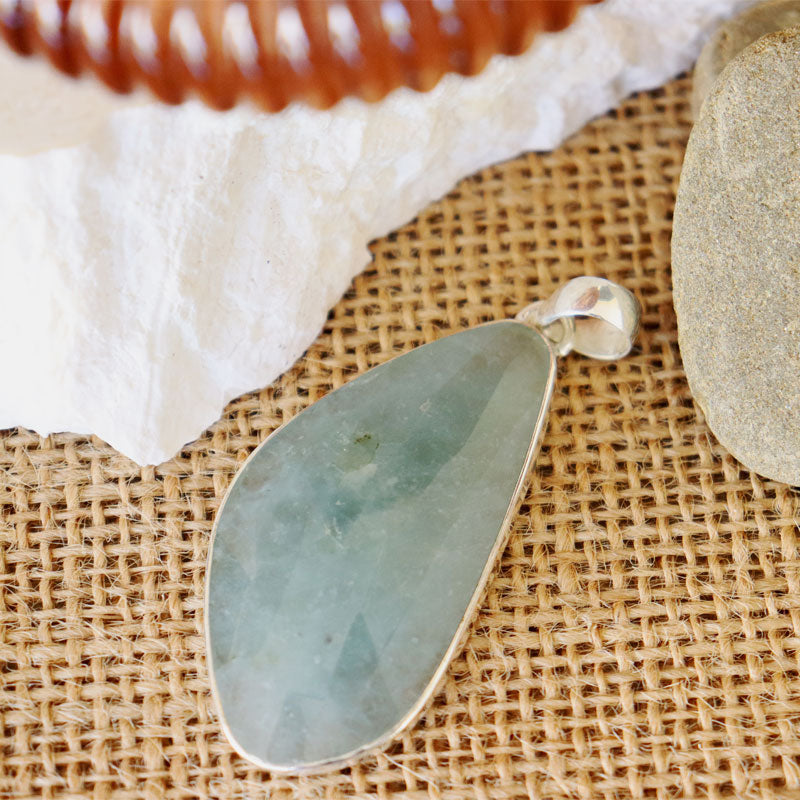 large chalcedony silver gemstone pendant