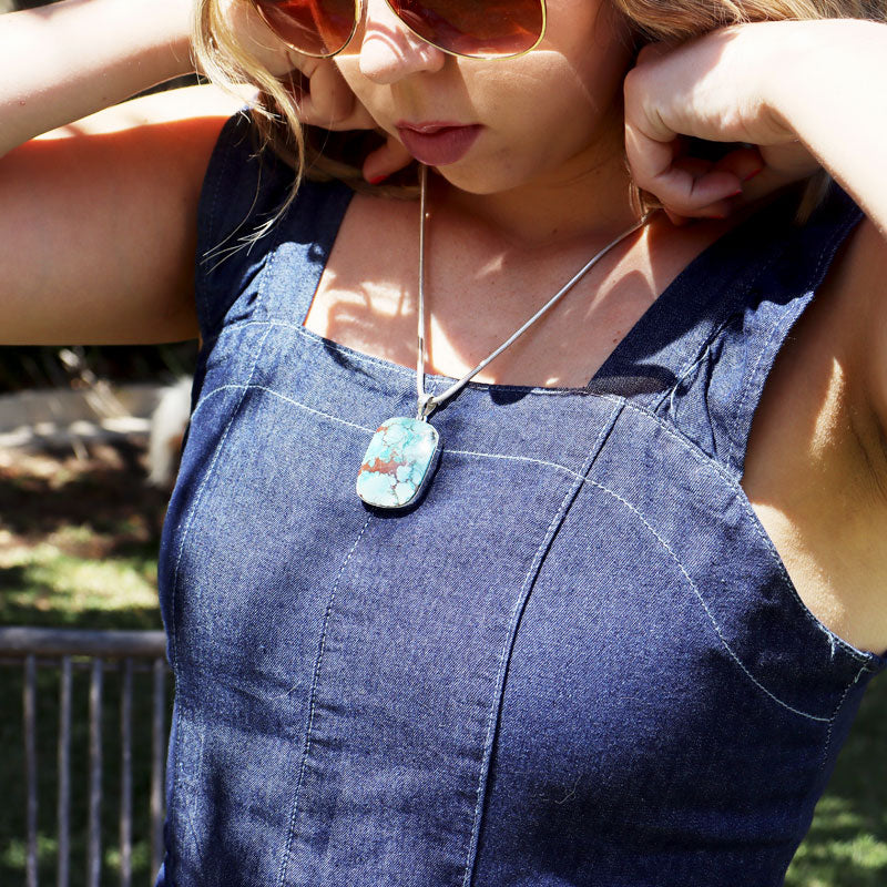 large turquoise silver gemstone pendant