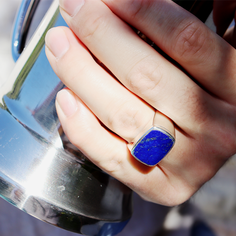 unisex lapis lazuli silver gemstone ring