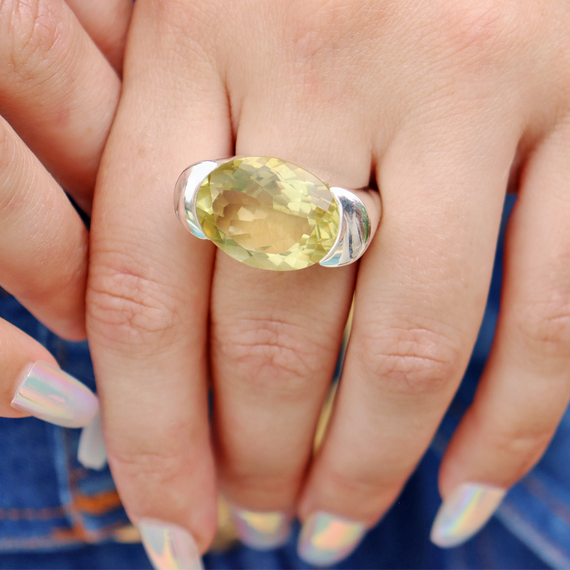 lemon quartz large statement sterling silver gemstone ring