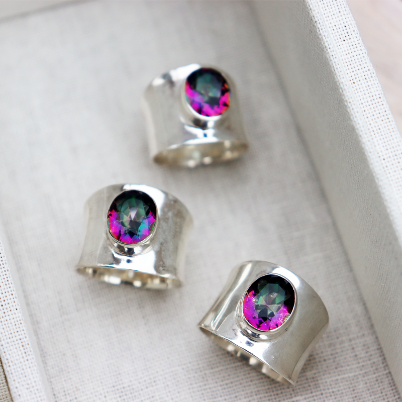 mystic topaz silver gemstone ring