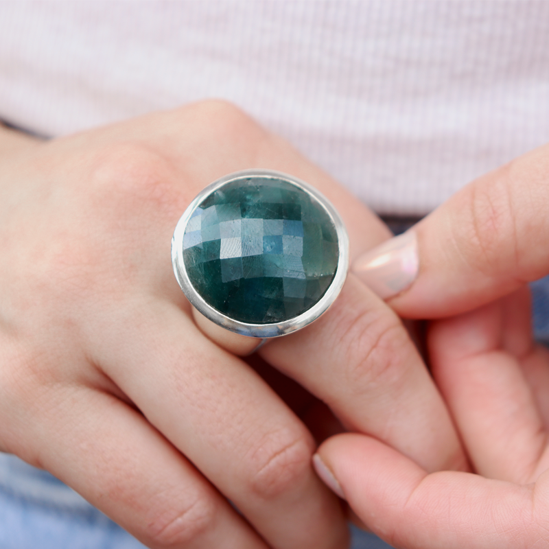 emerald quartz big sterling silver gemstone ring