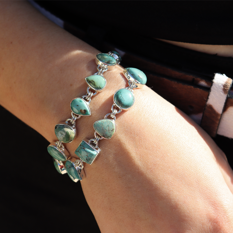 turquoise gemstone sterling silver bracelet