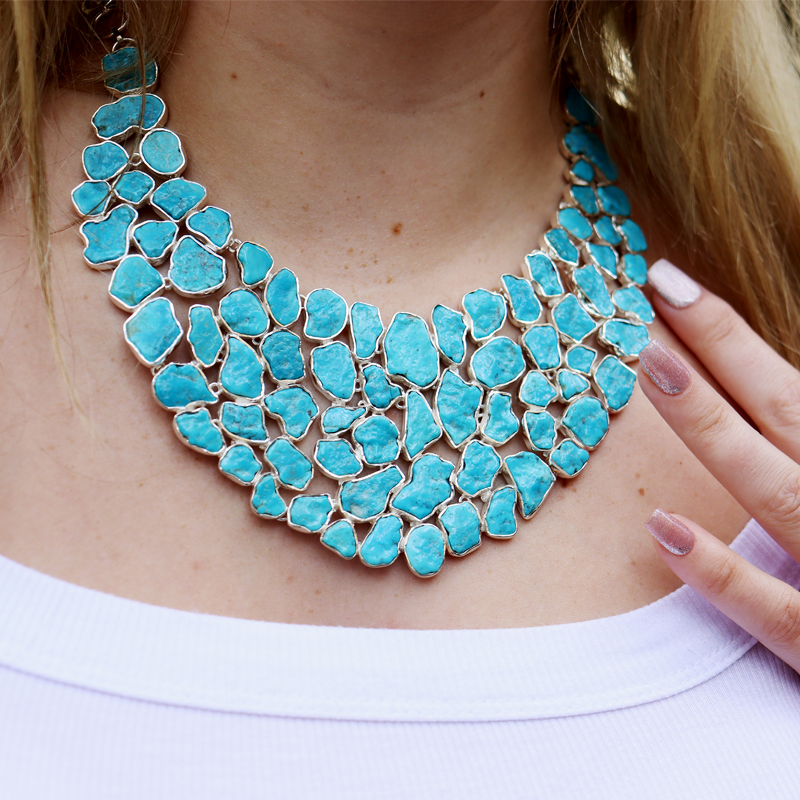 chunky turquoise gemstone sterling silver necklace