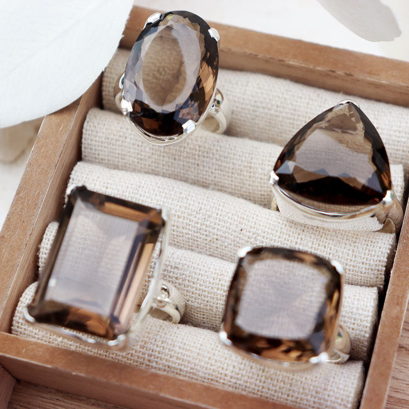 chunky smoky quartz silver gemstone ring