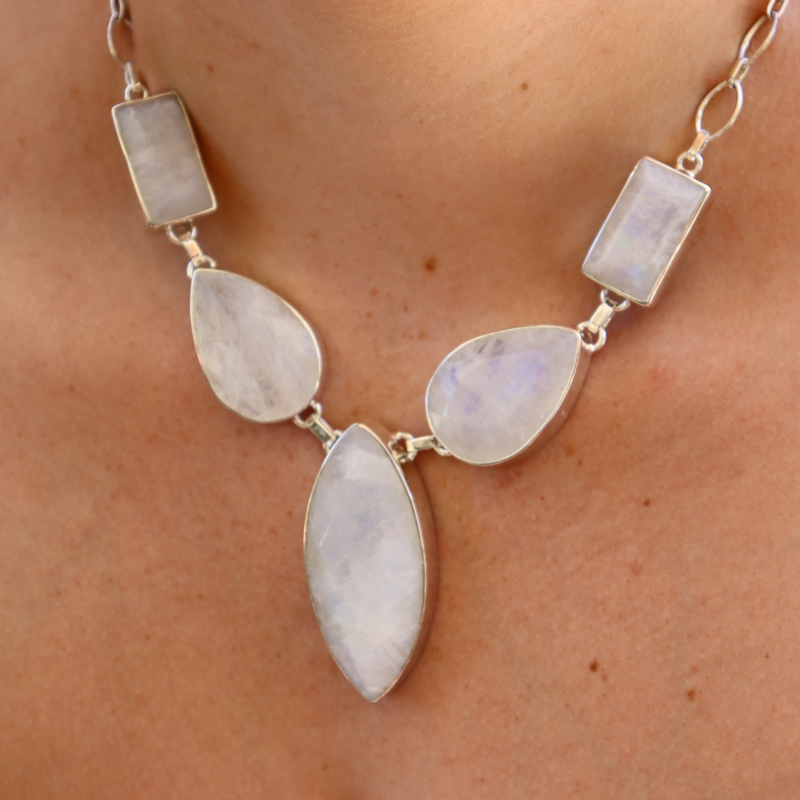 large chunky moonstone sterling silver gemstone necklace
