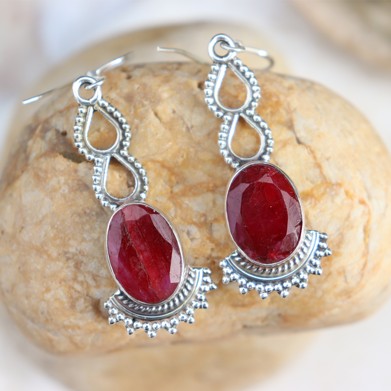 ruby quartz sterling silver gemstone earrings