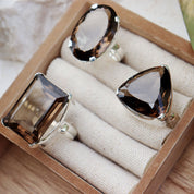 chunky smoky quartz silver gemstone ring