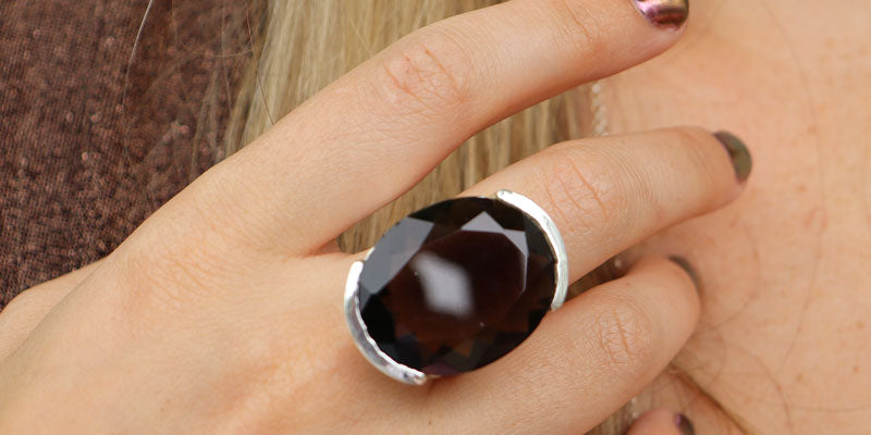 large oval smoky quartz sterling silver gemstone ring