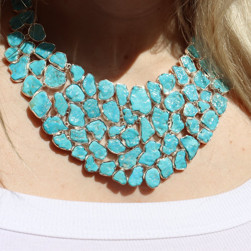 chunky turquoise gemstone sterling silver necklace