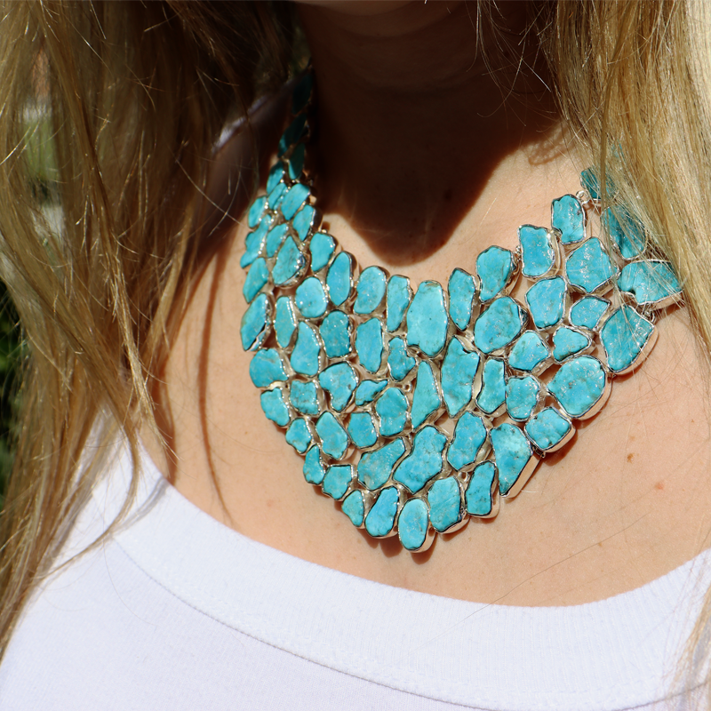 chunky turquoise gemstone sterling silver necklace