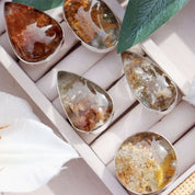 large teardrop garden quartz silver gemstone ring