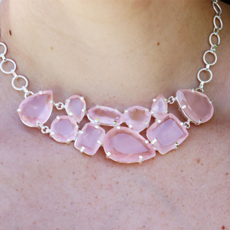 rose quartz chunky silver gemstone necklace