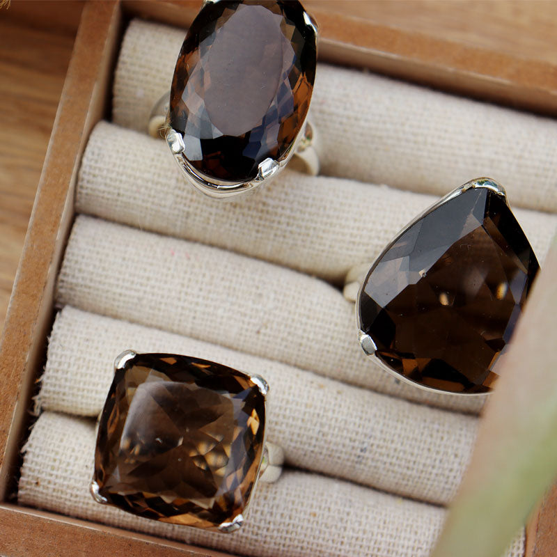 teardrop smoky quartz silver gemstone ring