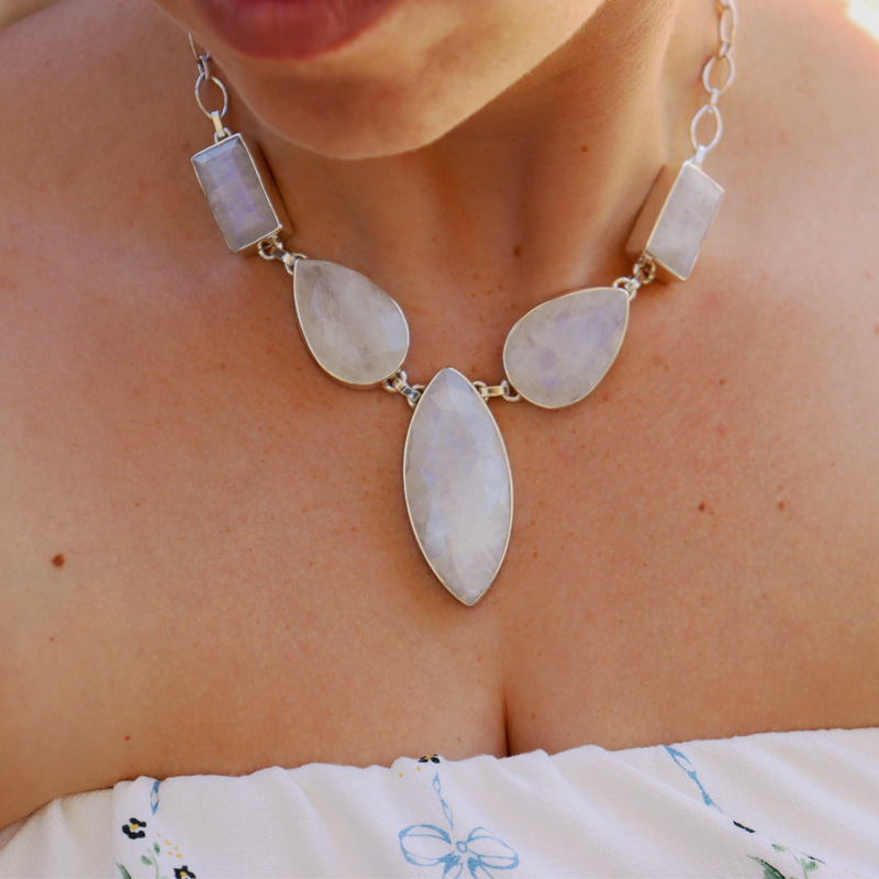 large chunky moonstone sterling silver gemstone necklace