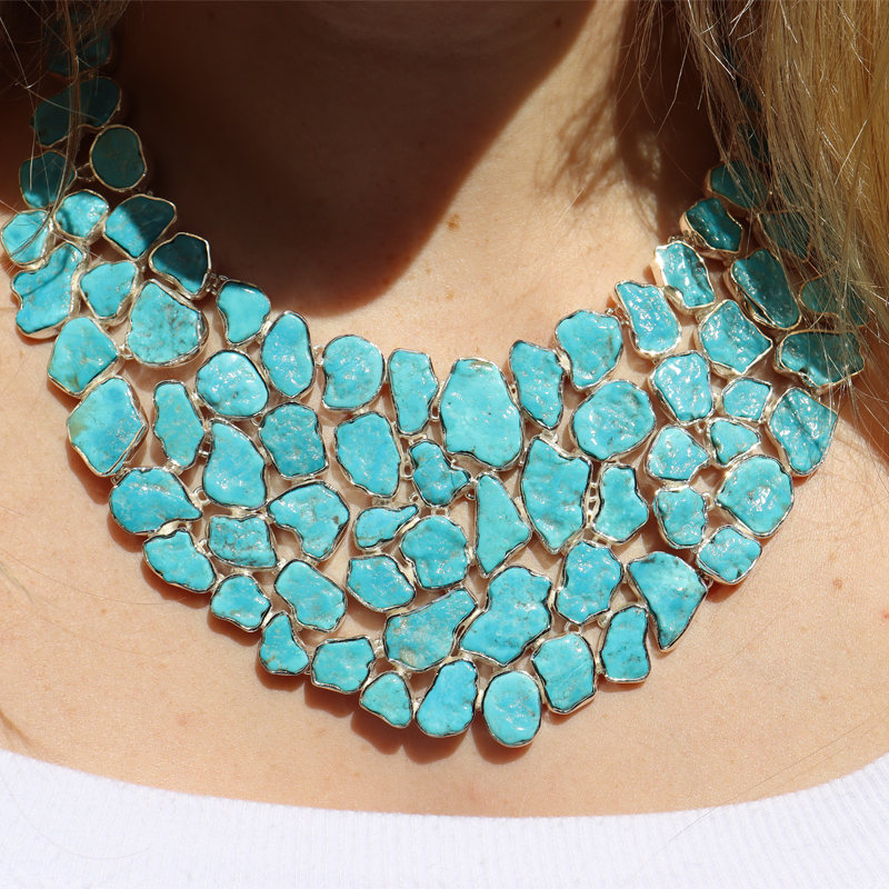 chunky turquoise gemstone sterling silver necklace