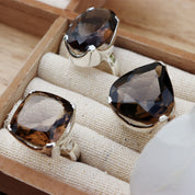 chunky smoky quartz silver gemstone ring