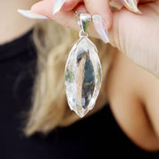 diamond shaped clear quartz sterling silver pendant