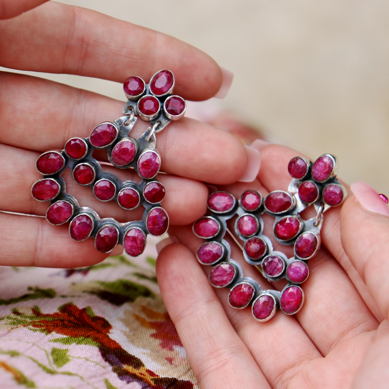 ruby quartz sterling silver drop gemstone earrings
