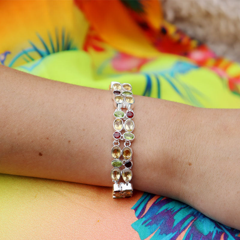 citrine peridot garnet silver gemstone bracelet