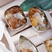 large oval garden quartz silver gemstone ring