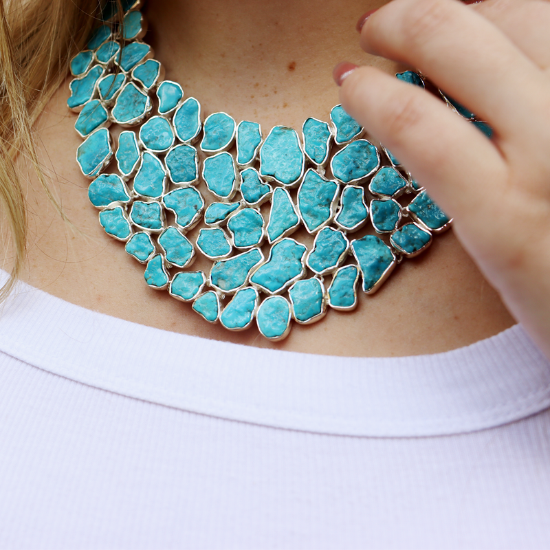 chunky turquoise gemstone sterling silver necklace