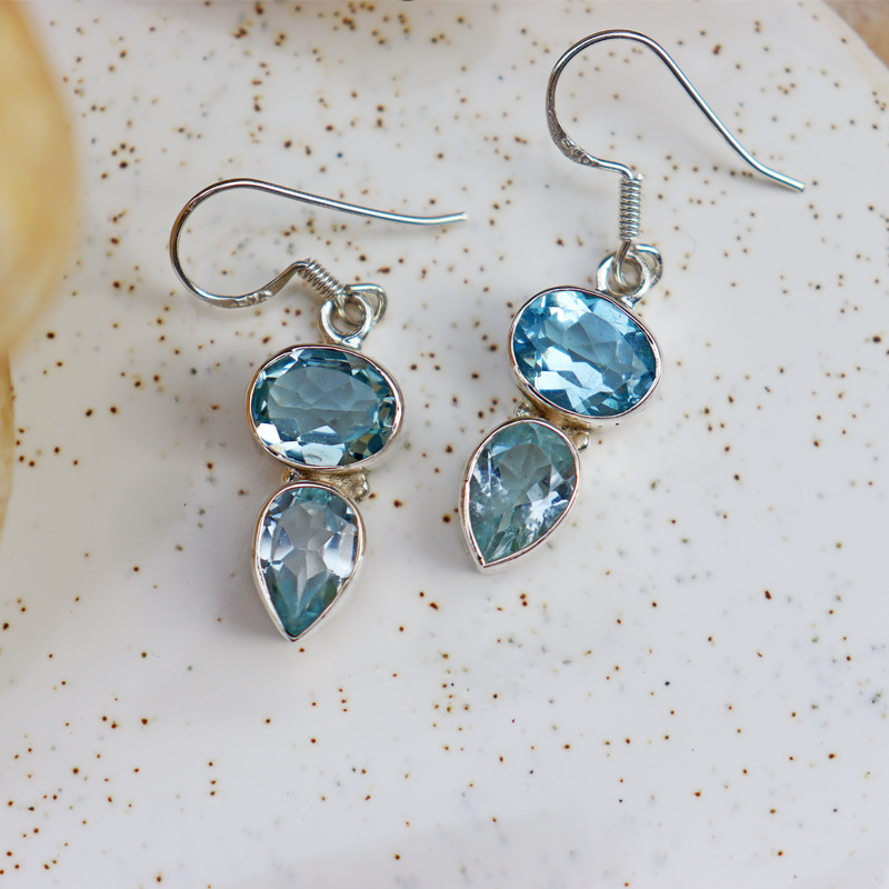 blue topaz sterling silver gemstone earrings