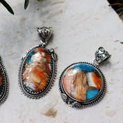 oyster turquoise round sterling silver pendant