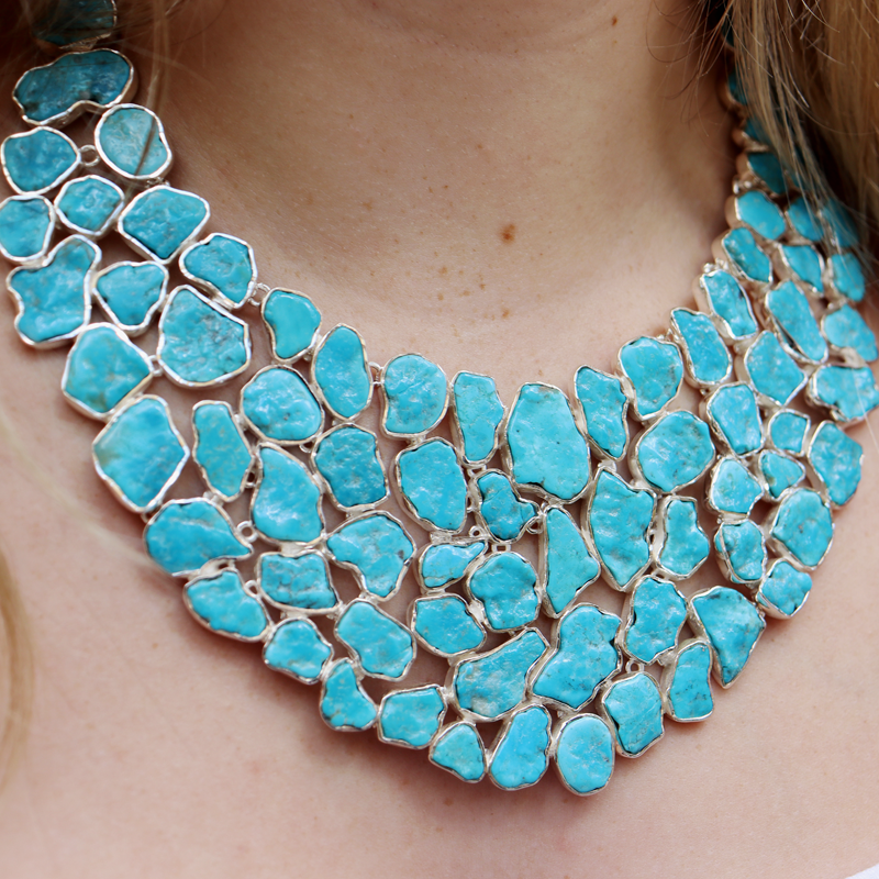 chunky turquoise gemstone sterling silver necklace