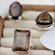 teardrop smoky quartz silver gemstone ring