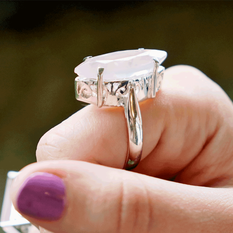 rose quartz silver gemstone ring