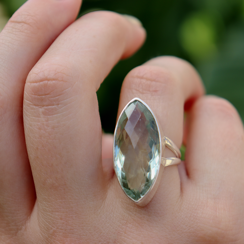 green amethyst sterling silver gemstone ring