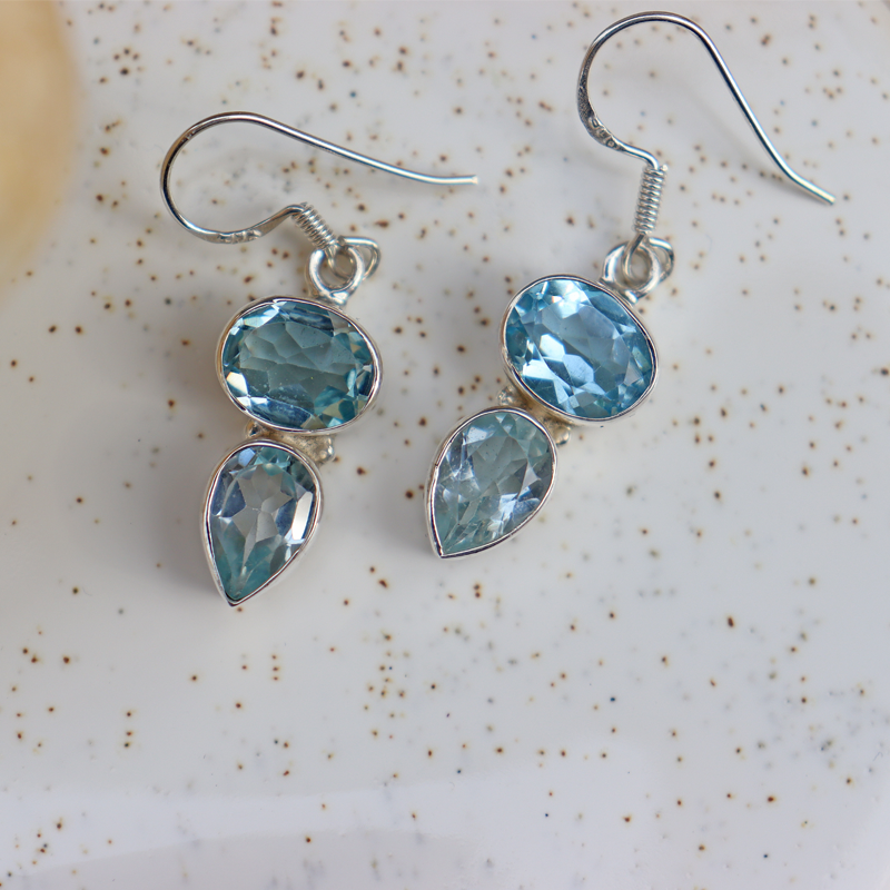 blue topaz sterling silver gemstone earrings