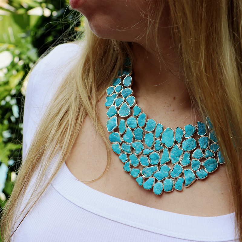 chunky turquoise gemstone sterling silver necklace