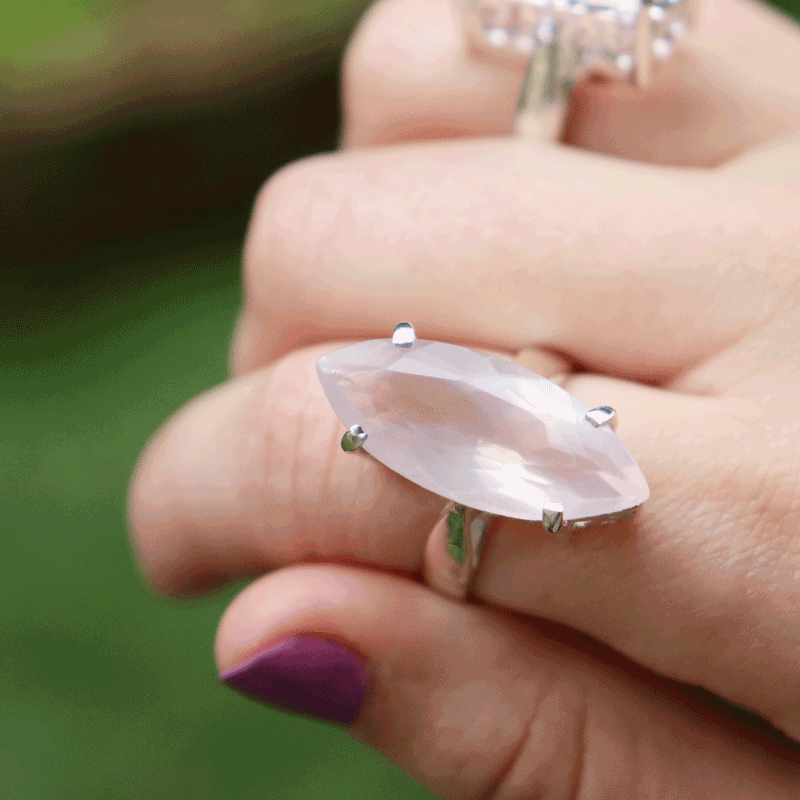 rose quartz silver gemstone ring