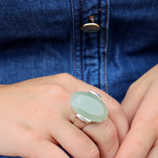 big chalcedony sterling silver oval gemstone ring