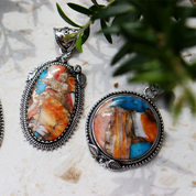 oyster turquoise round sterling silver pendant