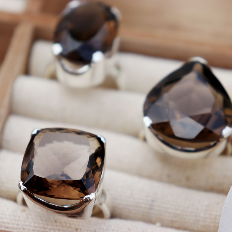 chunky smoky quartz silver gemstone ring