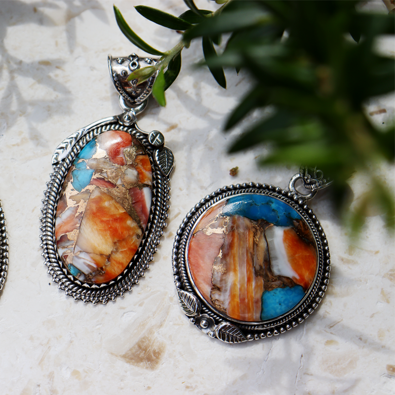 oyster turquoise sterling silver gemstone pendant