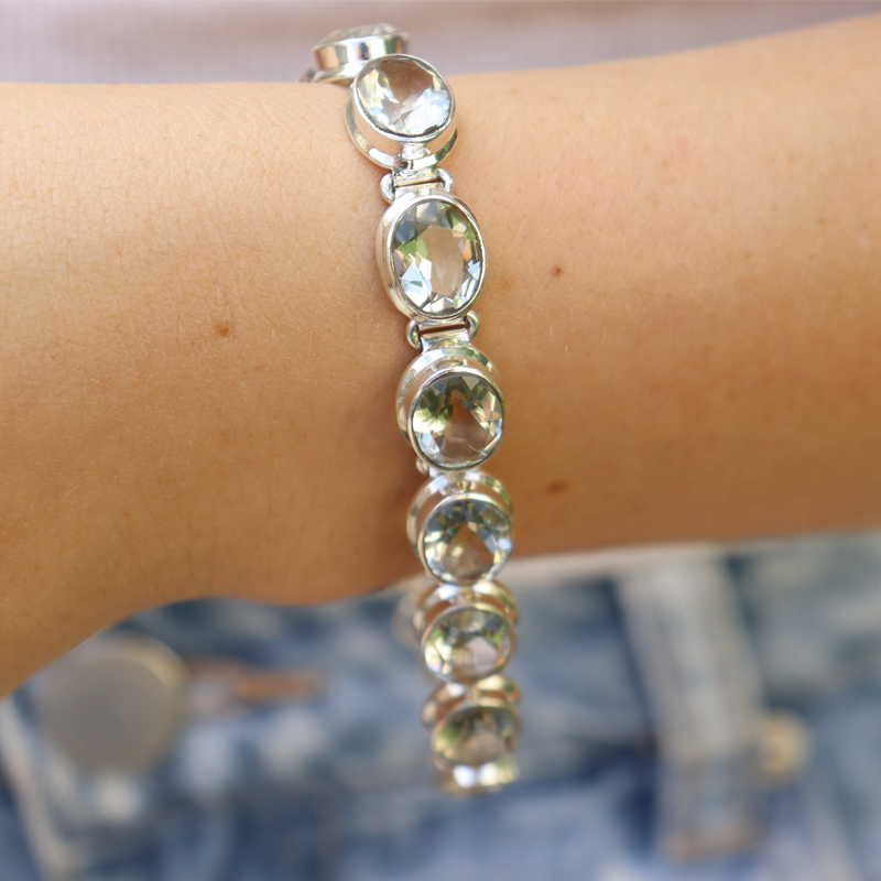 green amethyst oval sterling silver bracelet