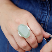 big chalcedony sterling silver oval gemstone ring