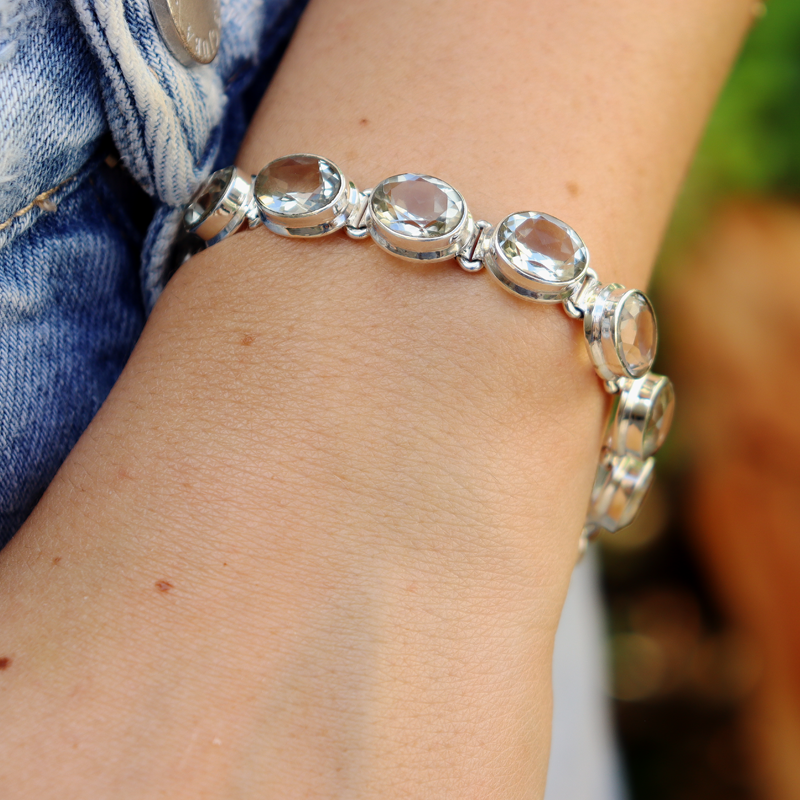 green amethyst oval sterling silver bracelet