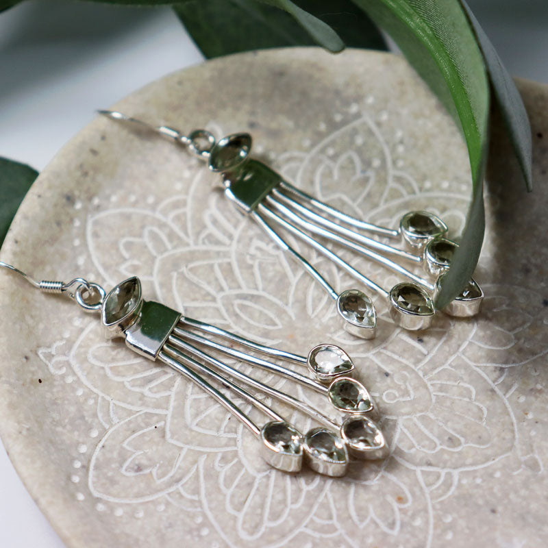 green amethyst silver gemstone earrings