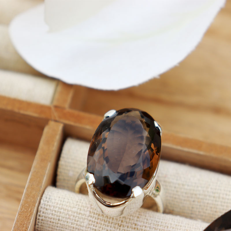 smoky quartz oval sterling silver gemstone ring