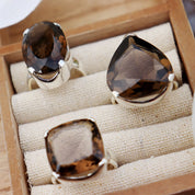 teardrop smoky quartz silver gemstone ring
