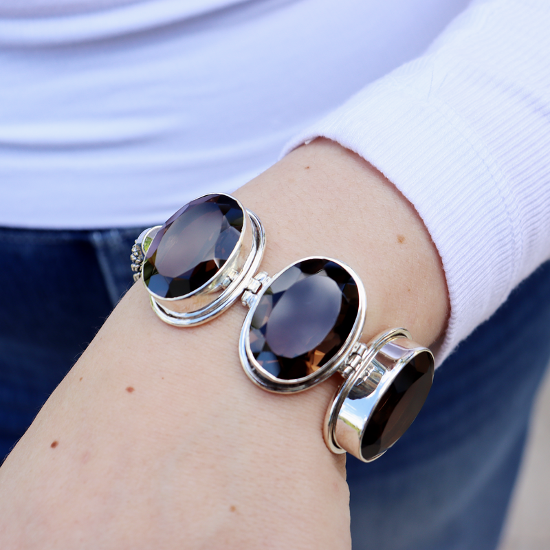 chunky smoky quartz sterling silver gemstone bracelet