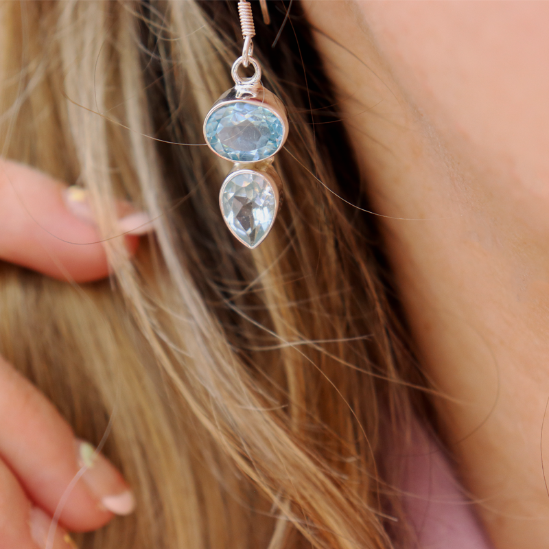 blue topaz sterling silver gemstone earrings