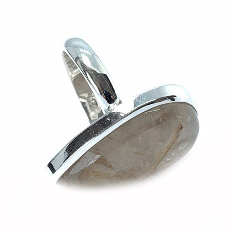 rutilated quartz silver gemstone ring