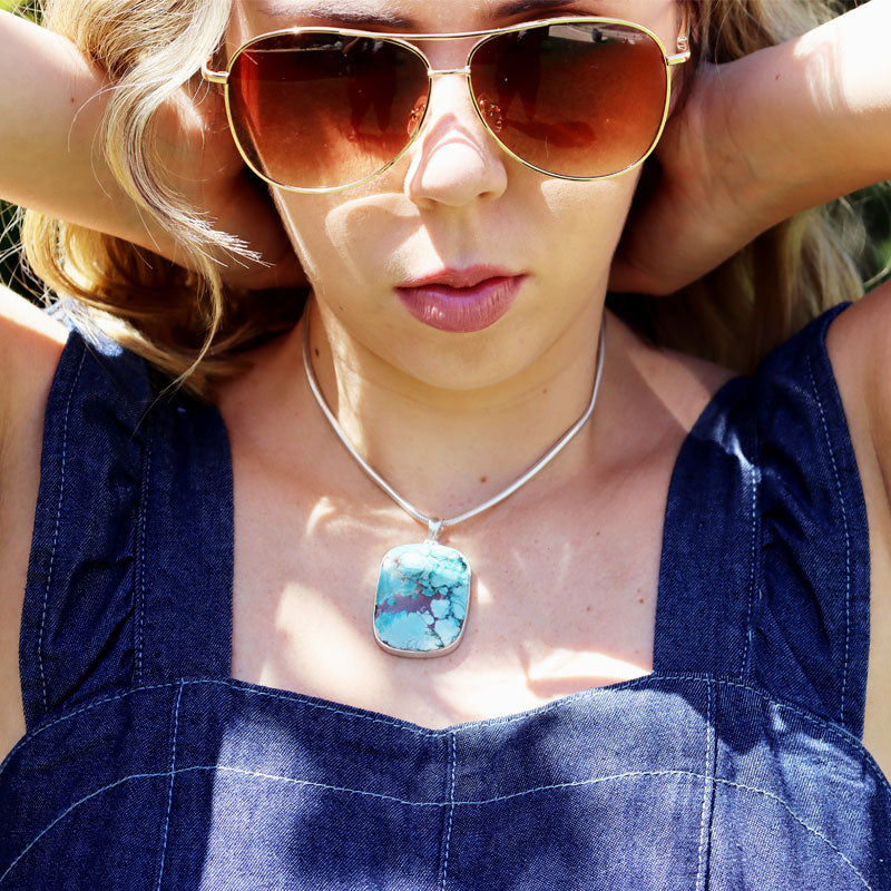 large turquoise silver gemstone pendant